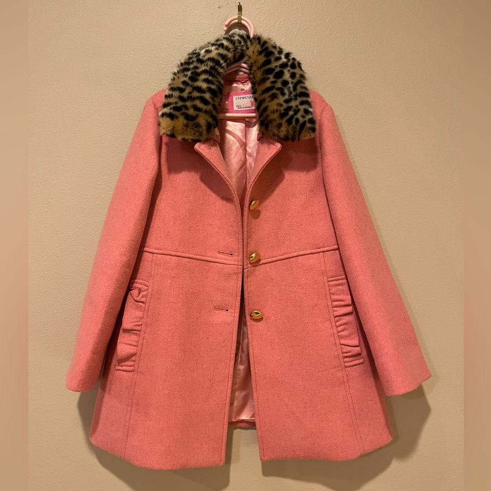 Crewcuts Pink Coat with Leopard Print Collar